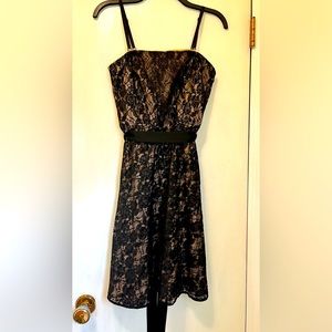 Ann Taylor Loft Black Lace Beige Sleeveless Strapless Party Dress Size 2 petite